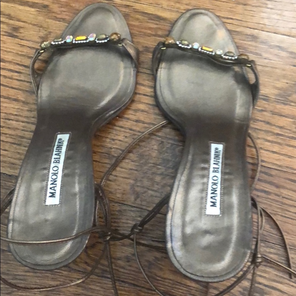 Bronze jeweled strappy sandal